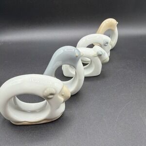 Pair Vintage Porcelain Animal Napkin Rings Takahashi Japan Sheep Cow Penguin